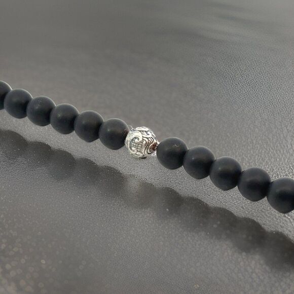 David Yurman Estate Matte Onyx Carved Prayer Beads Bracelet 8.5" Silver DY533 - Picture 7 of 12